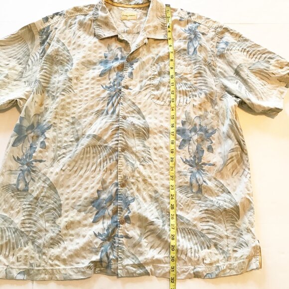 TOMMY BAHAMA Silk Tan Blue Hawaiian Print Short Sleeve Button Up Shirt Mens XXL - Picture 7 of 7